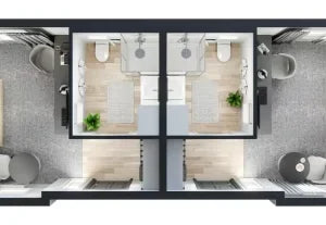 Mobiles Haus Pro mit zwei Schlafzimmern für 4 Betten 57m²